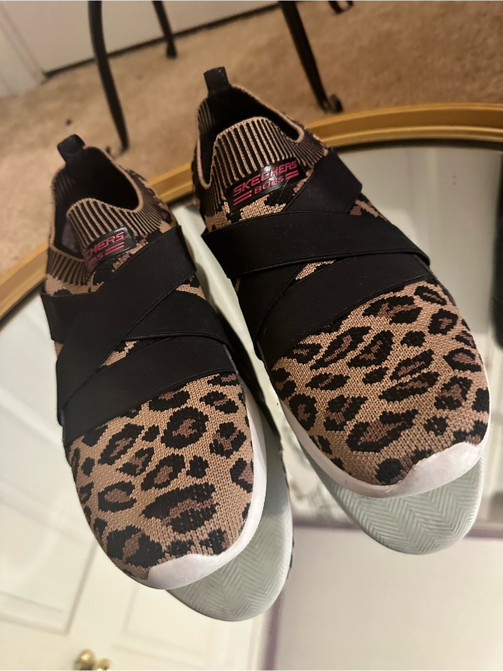 Skechers Slip-On Leopard Knit Athletic Sneakers - Tan/Black - Picture 5 of 7